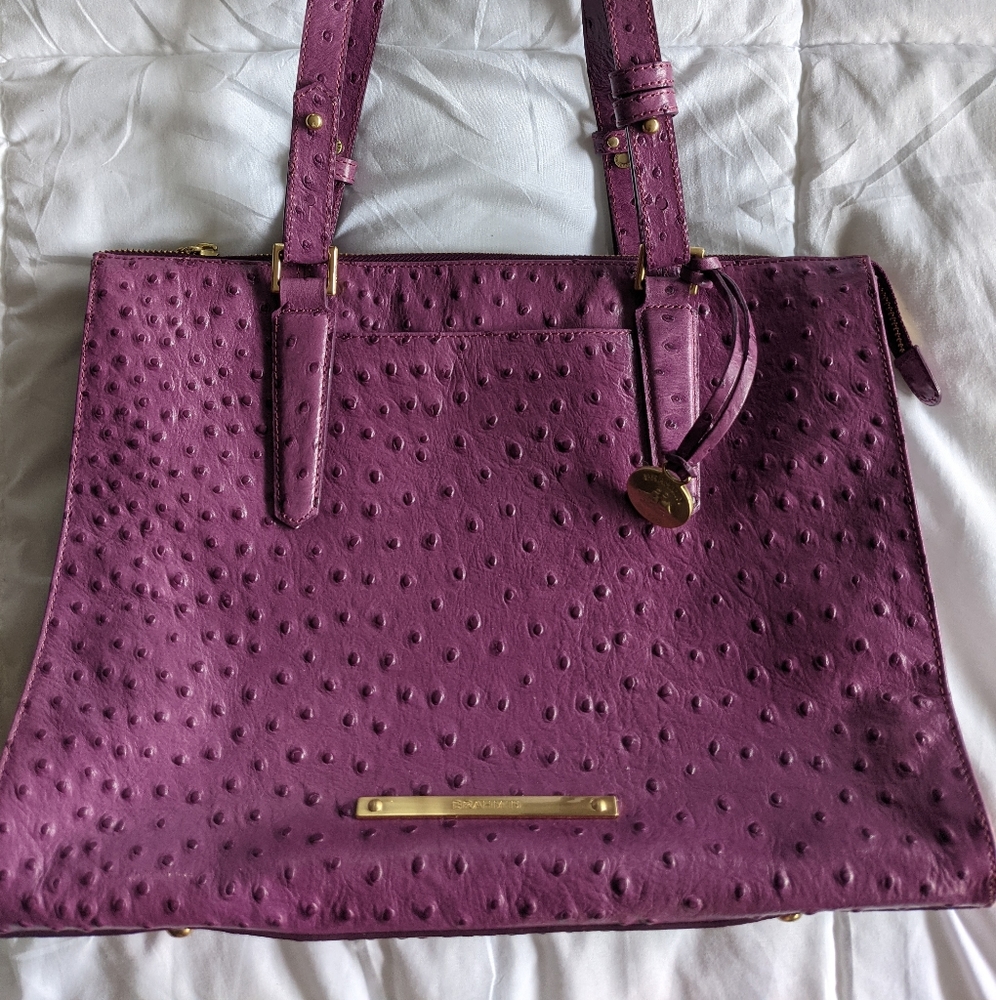 Brahmin Ostrich purple handbag
